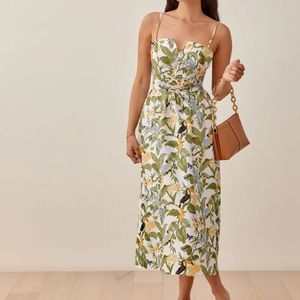 Reformation Cosima Green Floral Tropics Midi Dress | Size 0